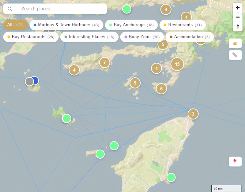 Übersicht eines Yachtcharter-Reviers
